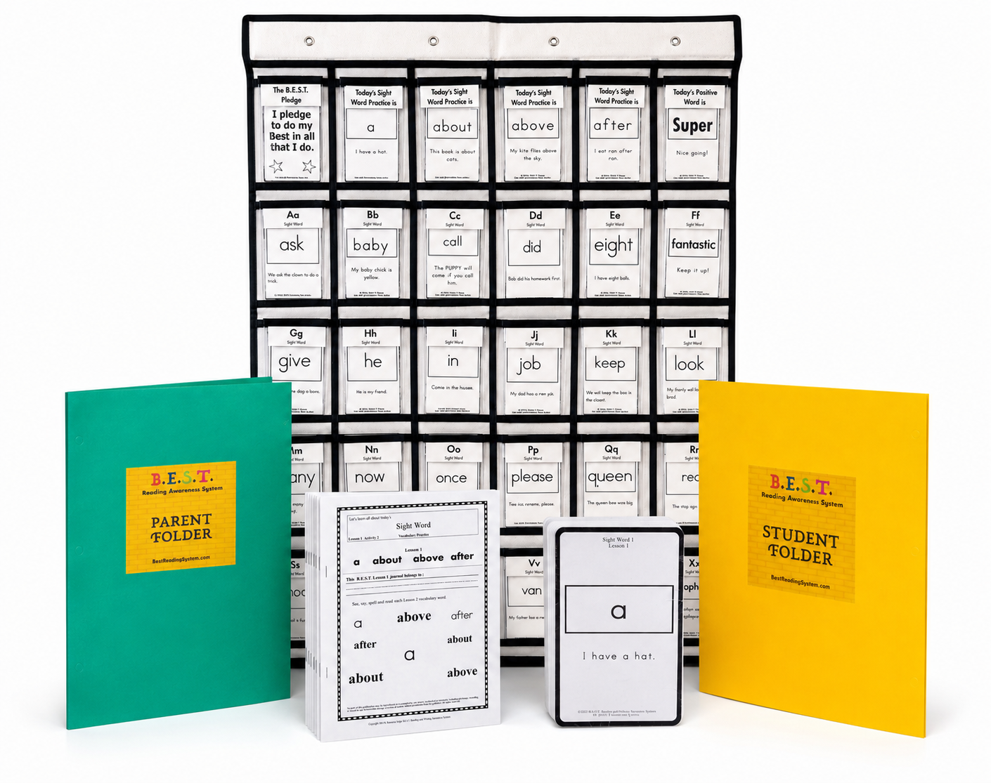 B.E.S.T. Reading System Introductory Kit | B.E.S.T Reading Kit Includes Sight Word Pocket Chart, Activity Lessons (Lessons 1-12), 48 Sight Word Flashcards, Student Folder Parent Folder, Lesson Tracking Sheet